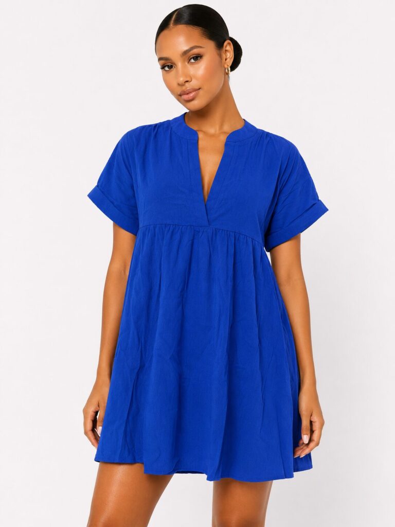 Royal Blue V-Neck Smock Mini Dress