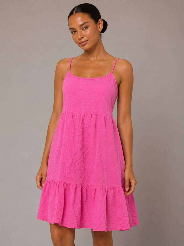 Hot Pink Spaghetti Strap Tiered Mini Dress