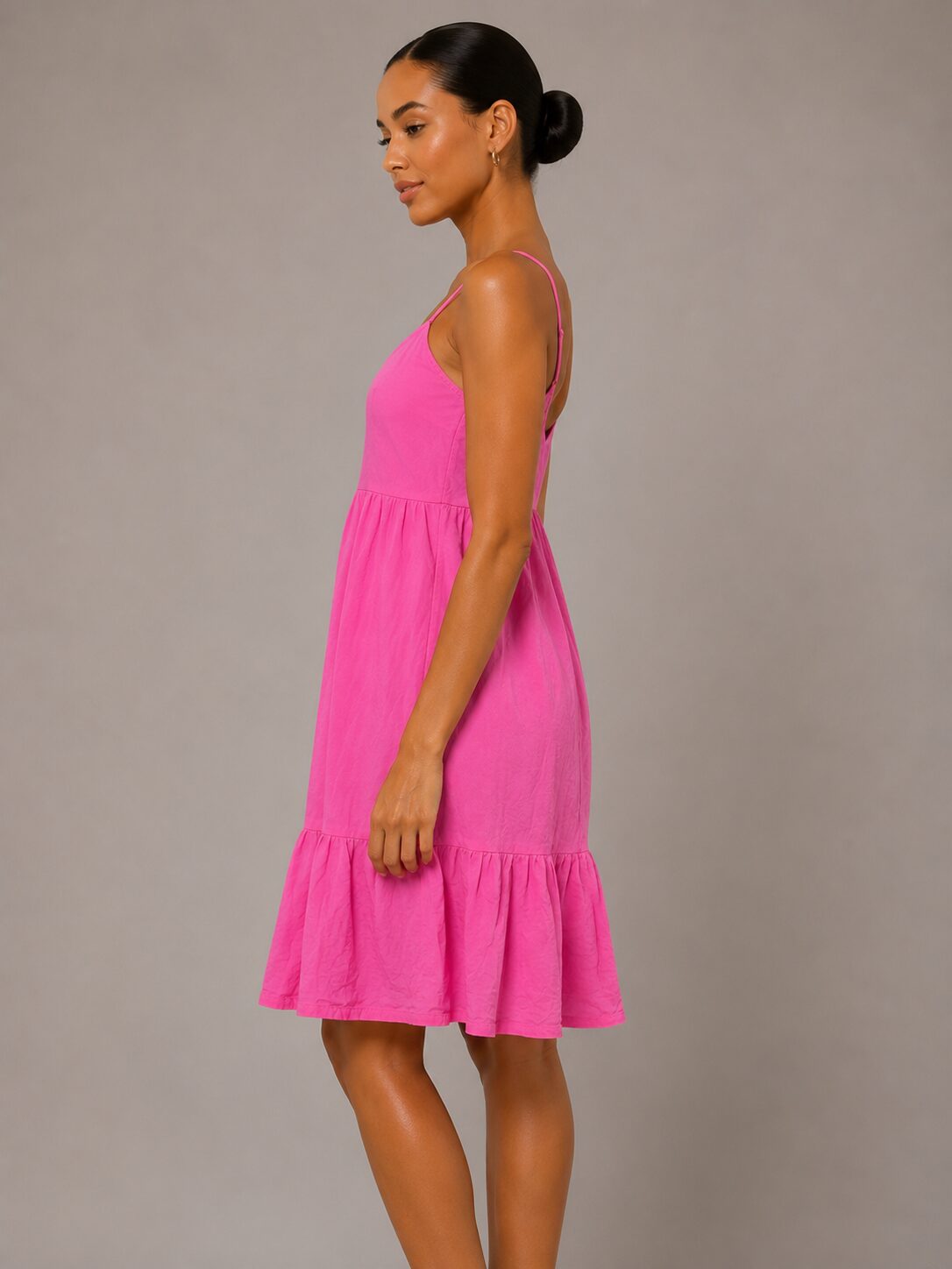 Hot Pink Spaghetti Strap Tiered Mini Dress - Image 4