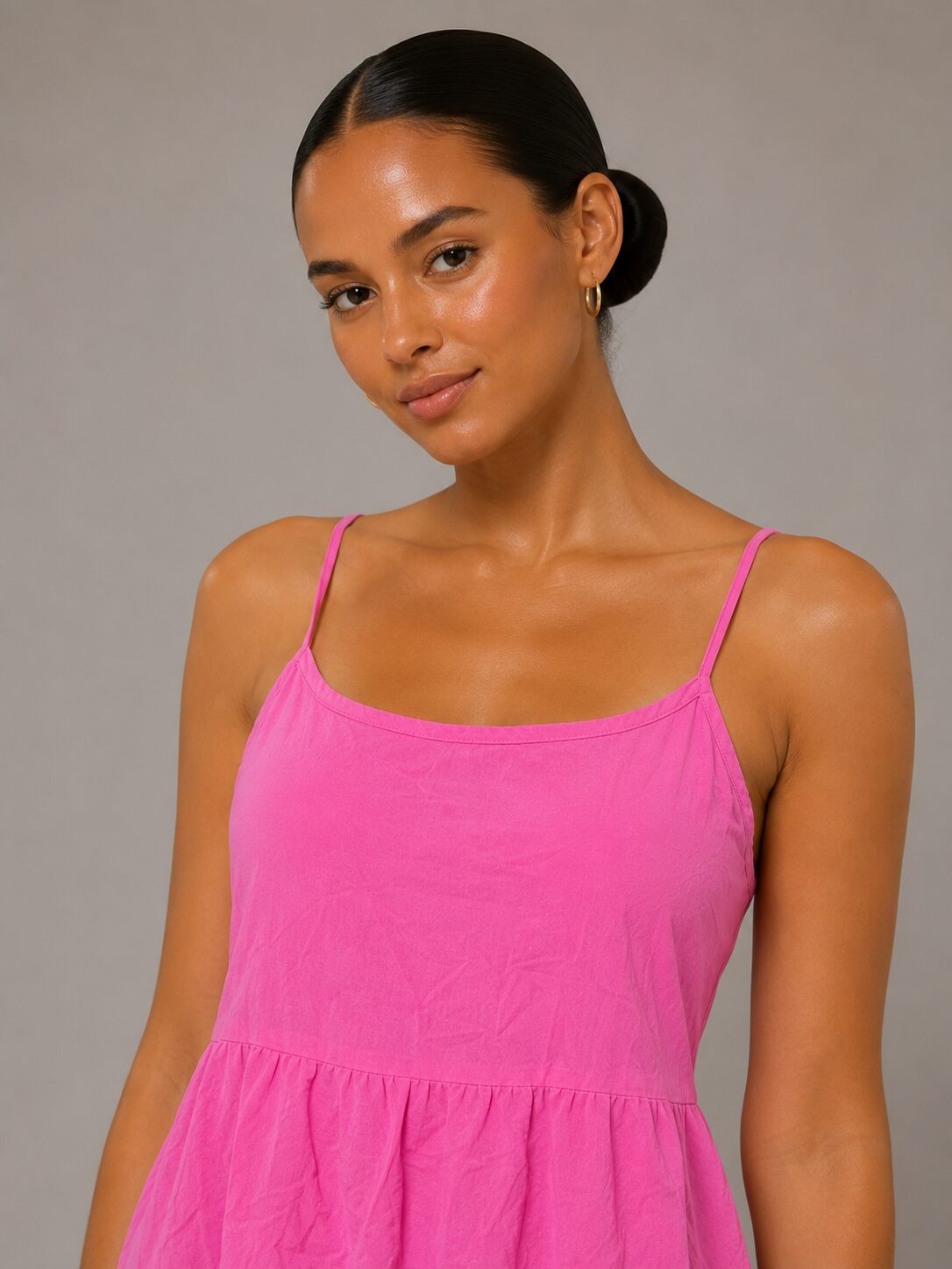 Hot Pink Spaghetti Strap Tiered Mini Dress - Image 3