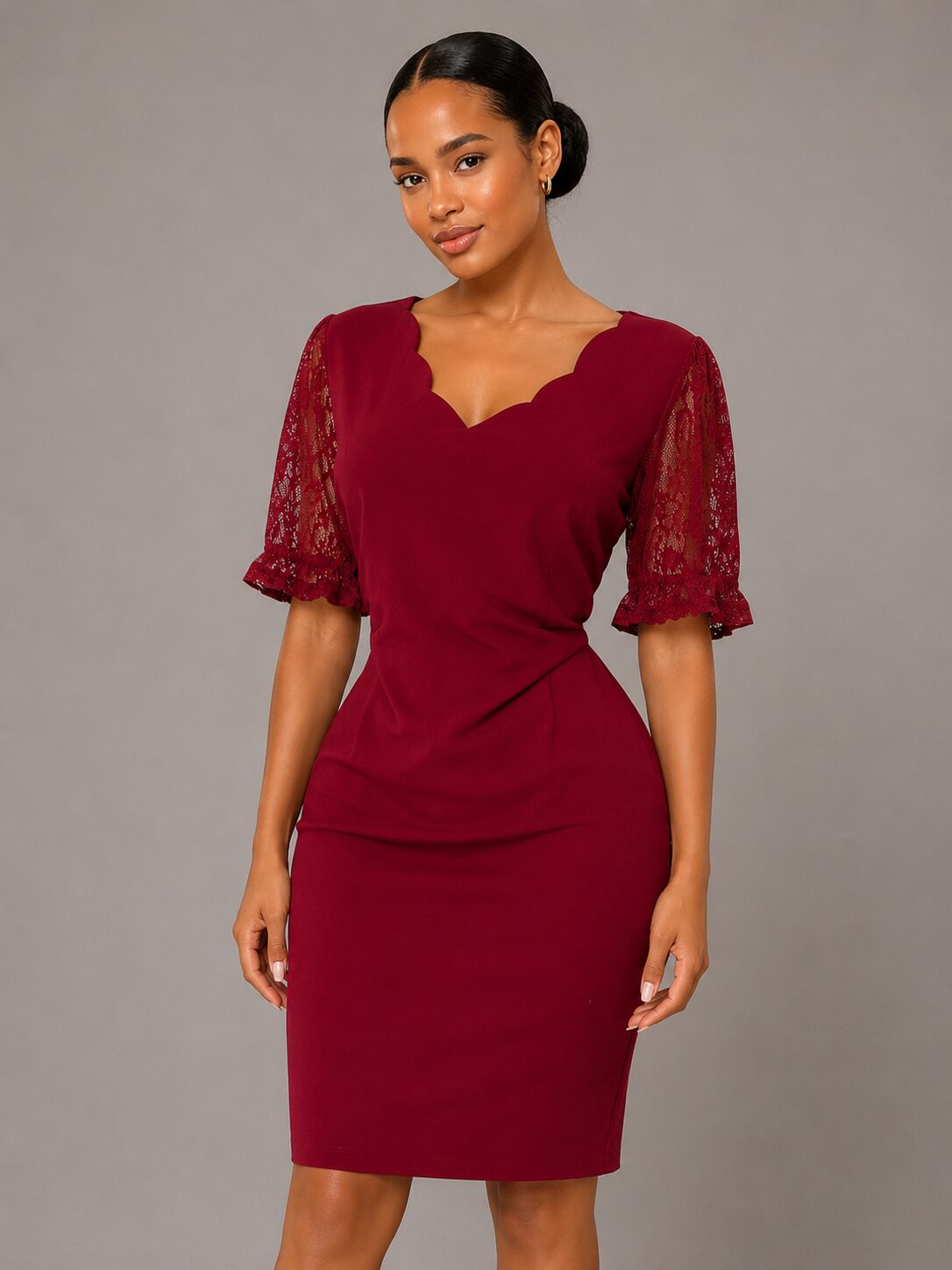 Lace-Sleeve Pencil Dress