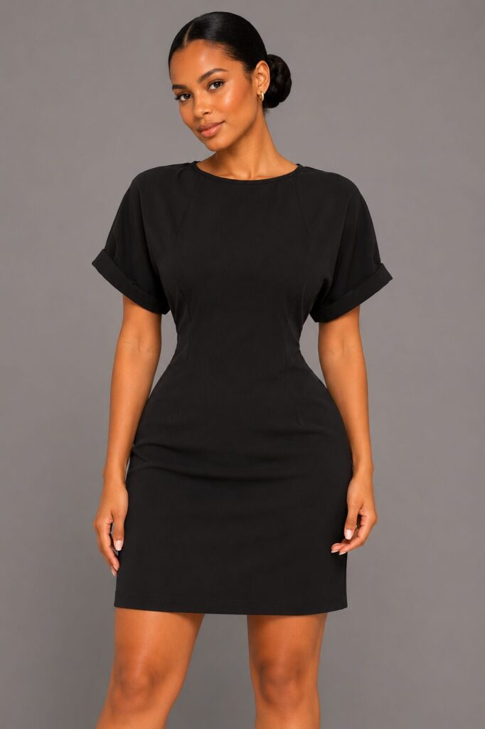 Black Short-Sleeve Fitted Mini Dress