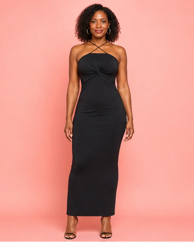 Noir Twist-Front Strappy Maxi Dress