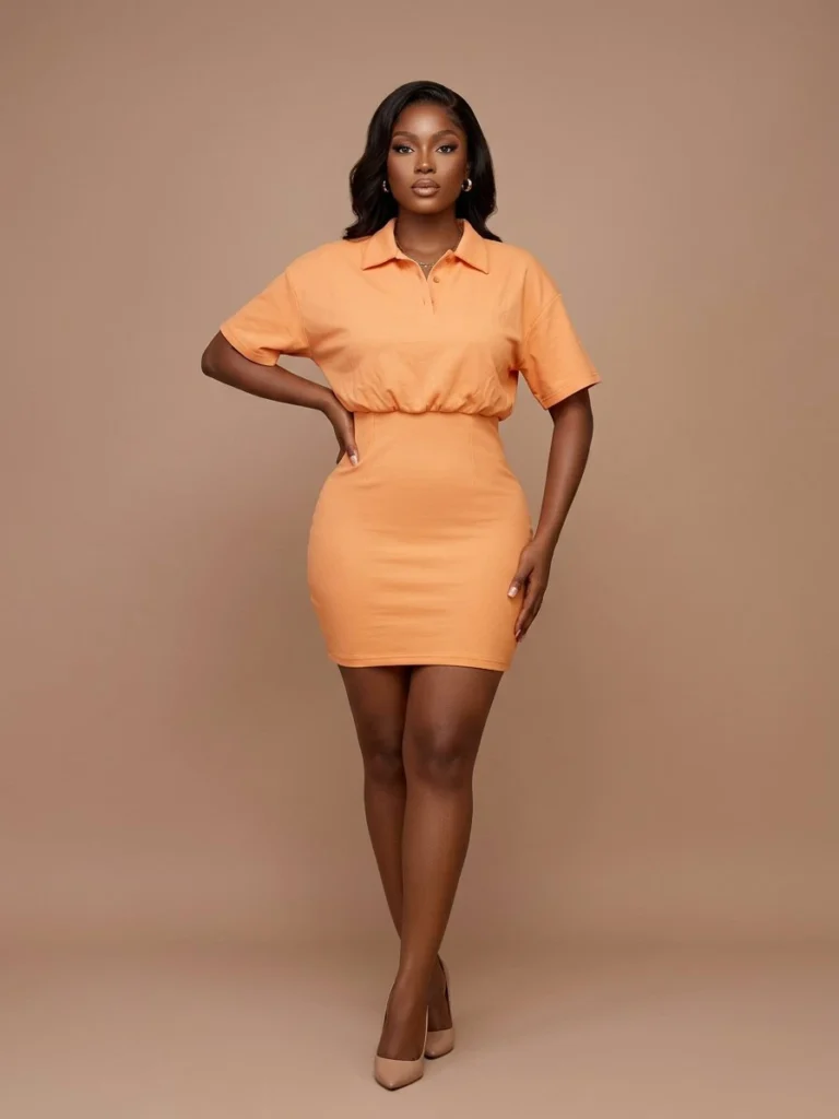 Tangerine Polo Crop Top and Mini Skirt Set