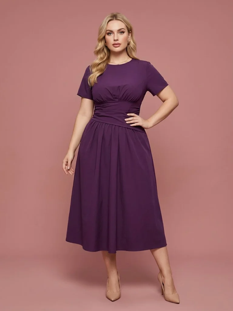 Amethyst Flutter-Sleeve Fit-and-Flare Midi Dress