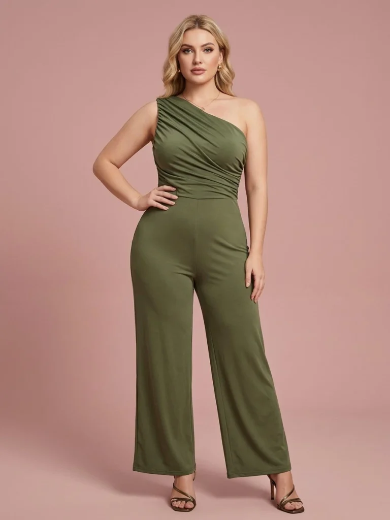 Olive One-Shoulder Wide-Leg Jumpsuit