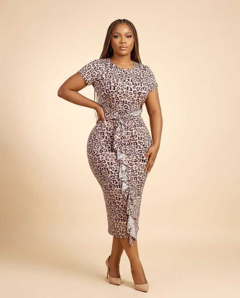 Leopard Print Lace-Up Midi Dress