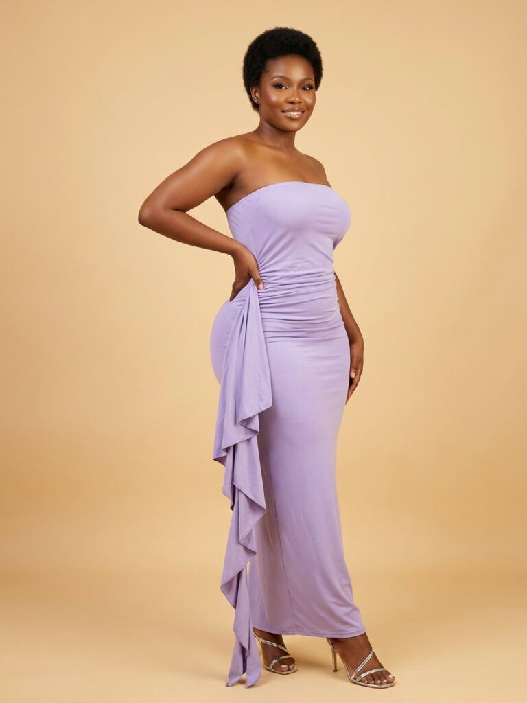 Strapless Ruffle-Drape Maxi Dress