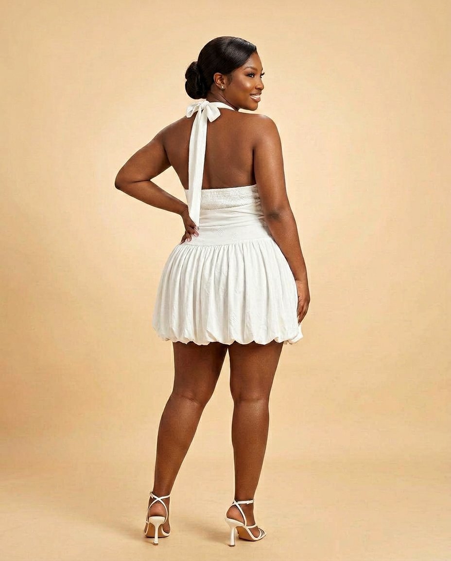 White Halter Drop-Waist Mini Dress - Image 2