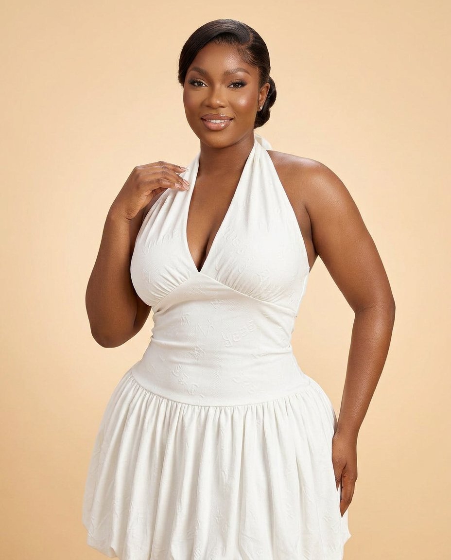 White Halter Drop-Waist Mini Dress - Image 3