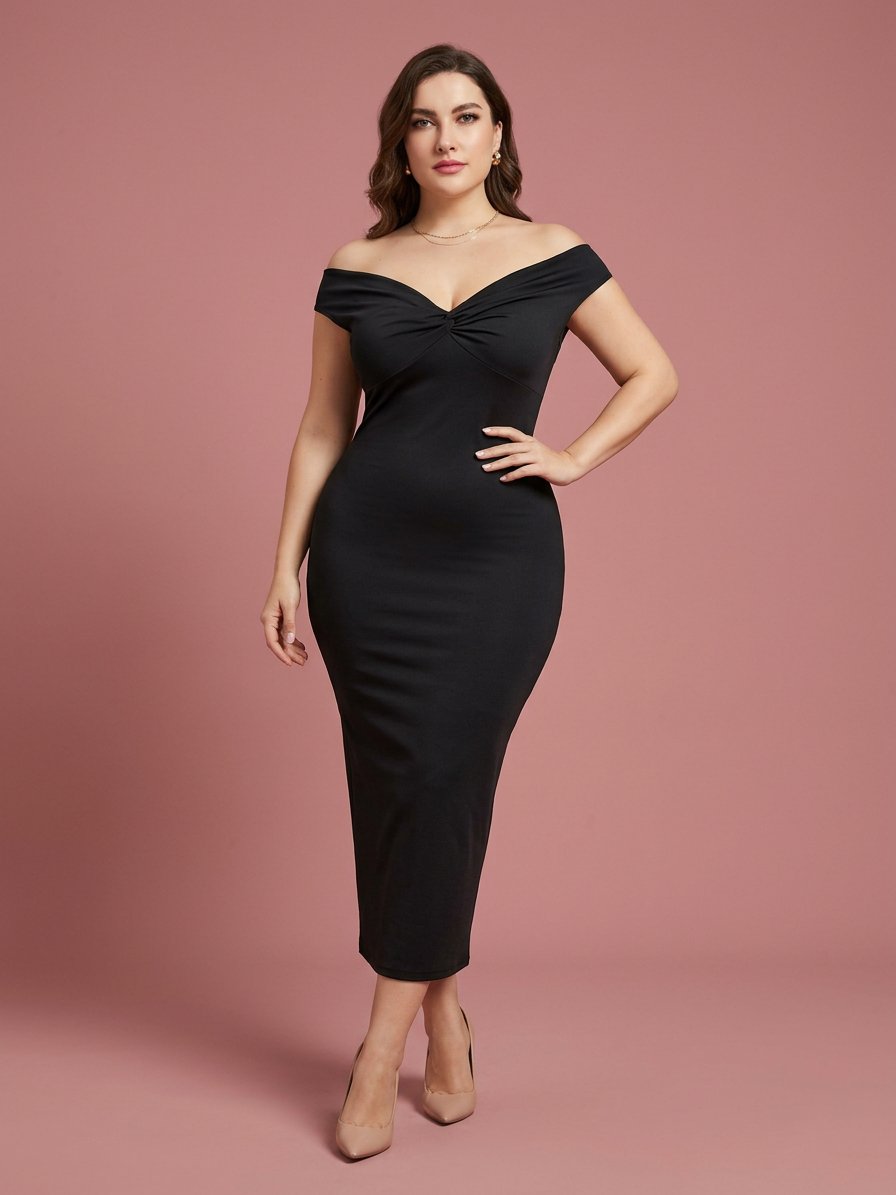 Twist-Neckline Column Maxi Noir Dress