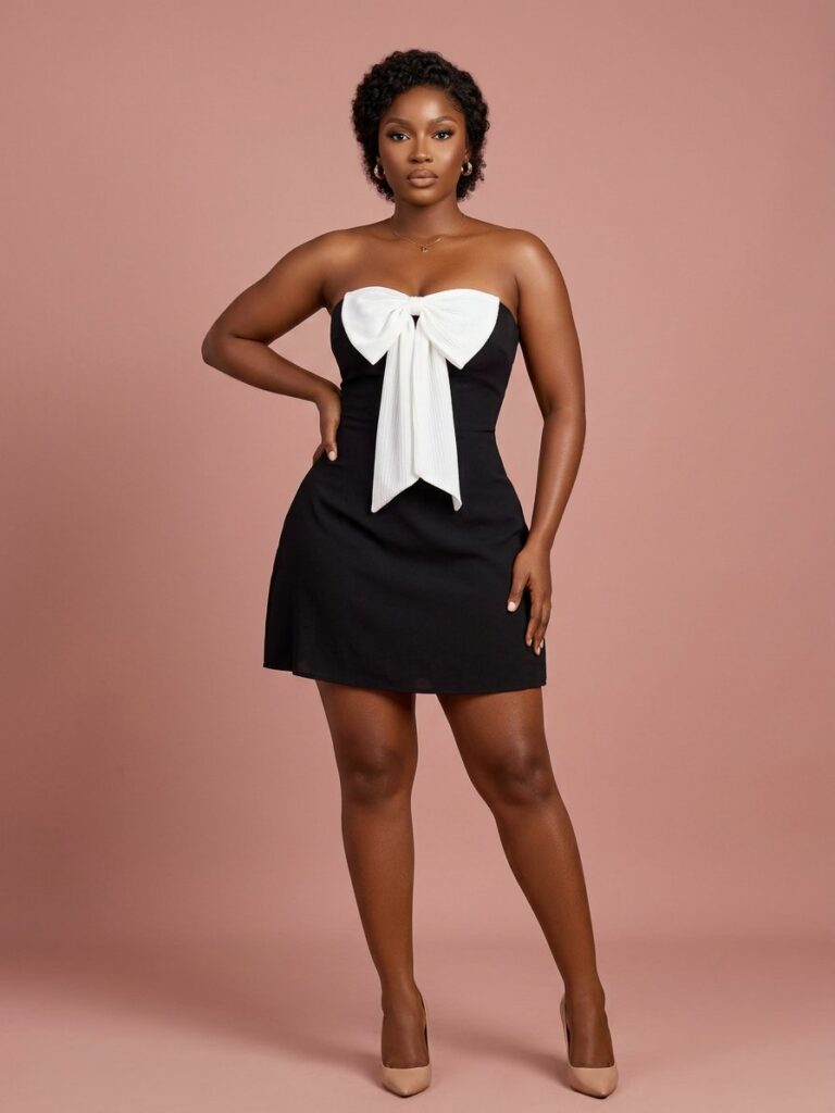 Noir Bow-Front Strapless Mini Dress
