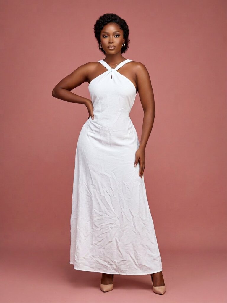 Halter Column Maxi Ivory Dress
