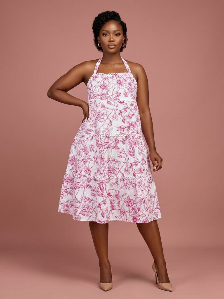 Rose Toile Halter Maxi Dress