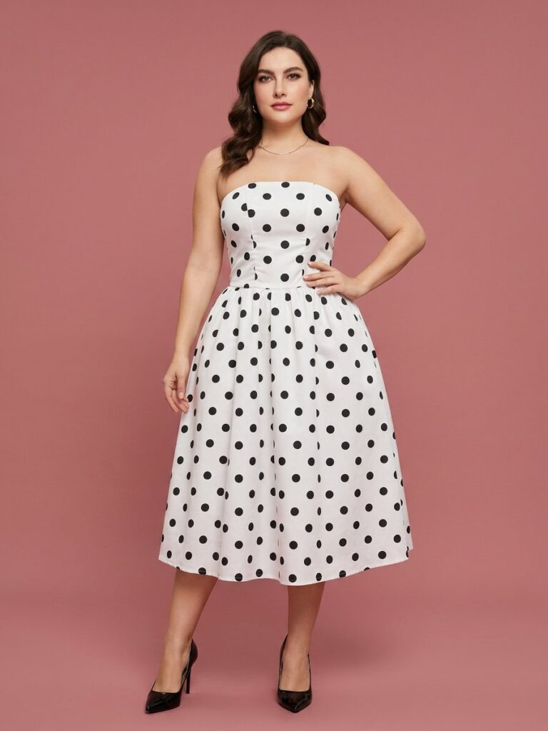 Polka Dot Strapless Fit-and-Flare Midi Dress