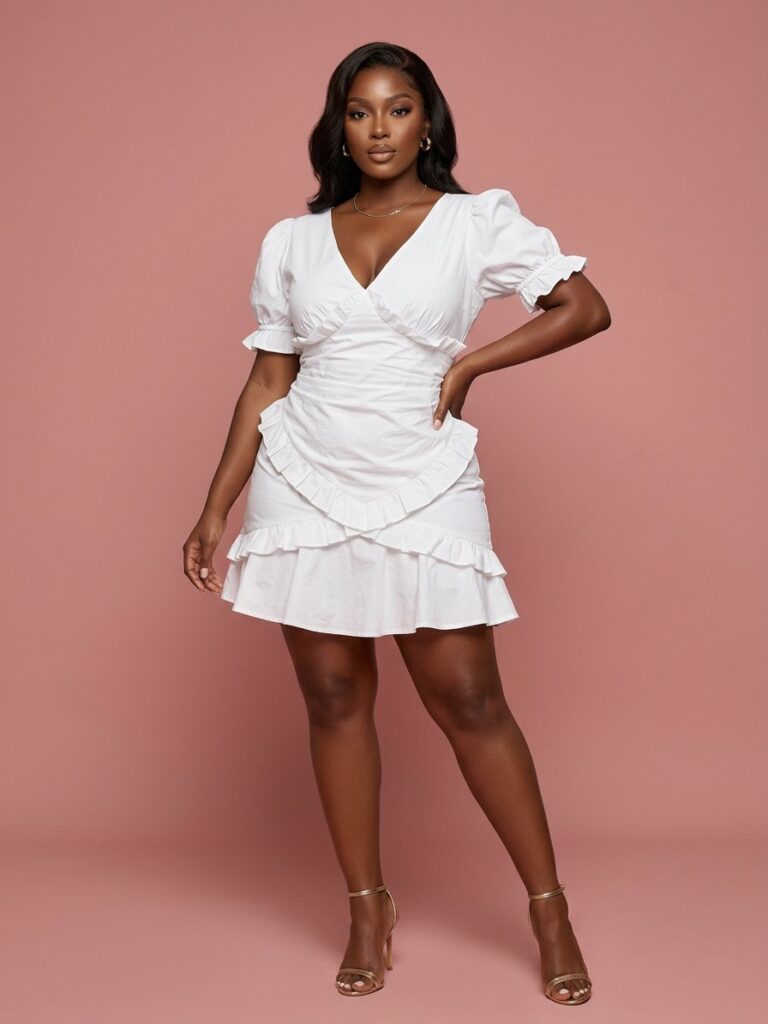 Puff-Sleeve Fit-and-Flare Ivory Mini Dress