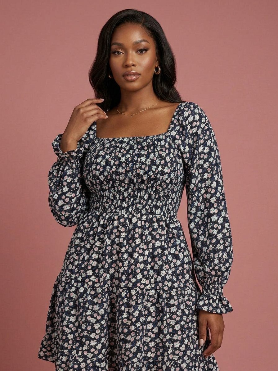 Noir Ditsy Floral Square-Neck Mini Dress - Image 2
