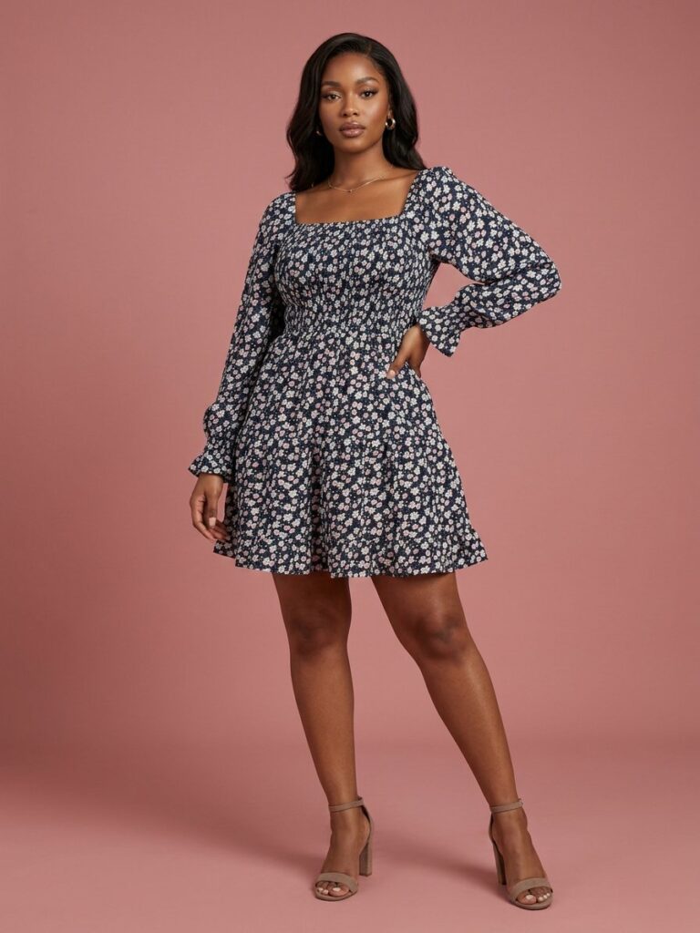 Noir Ditsy Floral Square-Neck Mini Dress