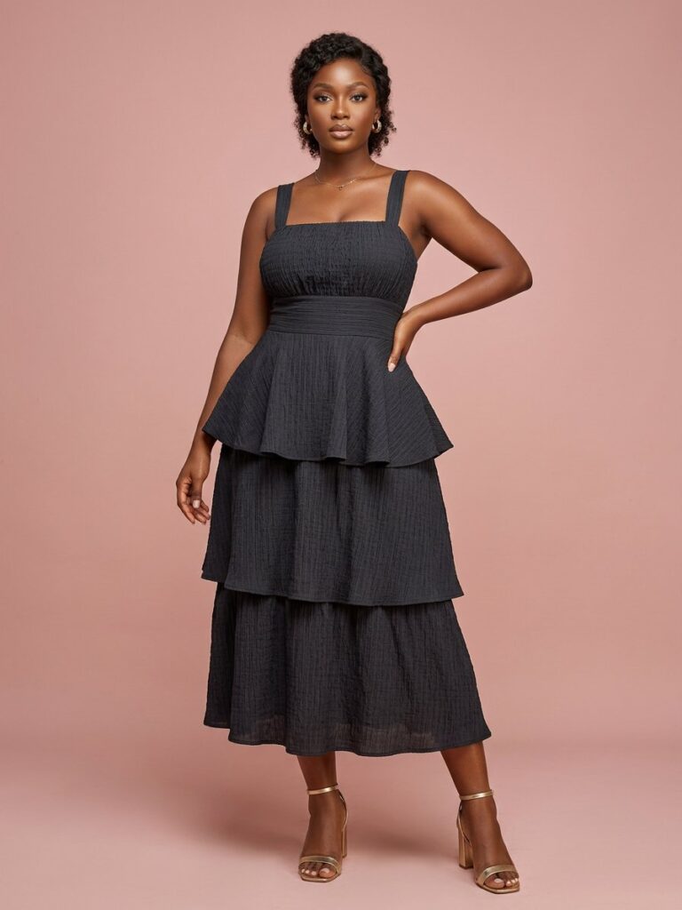 Tiered Cami Noir Maxi Dress